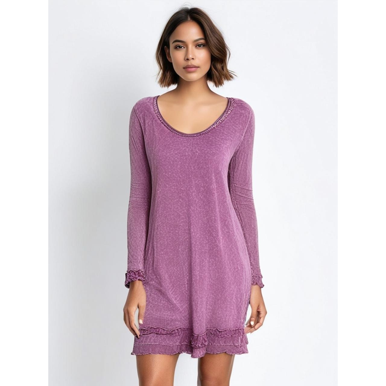 Altar'd State Women's Medium Purple Long Sleeve Ruffle A-Line Dress