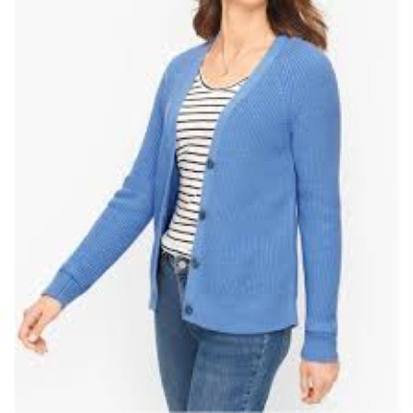 NWT Talbots Blue Shaker Stitch Ribbed Knit Button Front Cardigan Size 1X