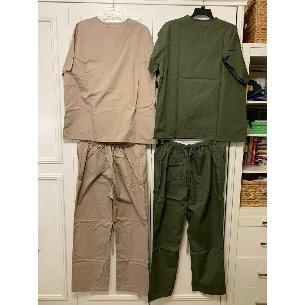 Natural Workwear Unisex Scrub Set 4 Pc Beige & Green Size Large