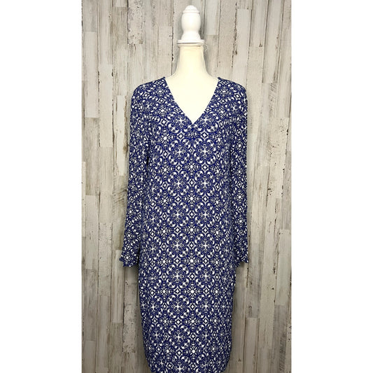 Lulus Women's XL Blue Mandala Print Long Sleeve V-Neck Maxi Dress