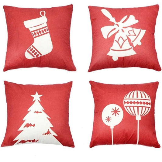 Set 4 Red/White Christmas Pillow Covers