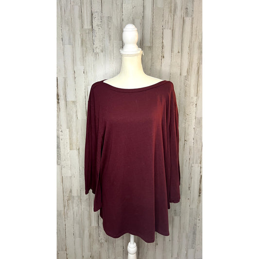 Zenana Women's Plus 1X Burgundy Wide Long Sleeve Tunic Blouse