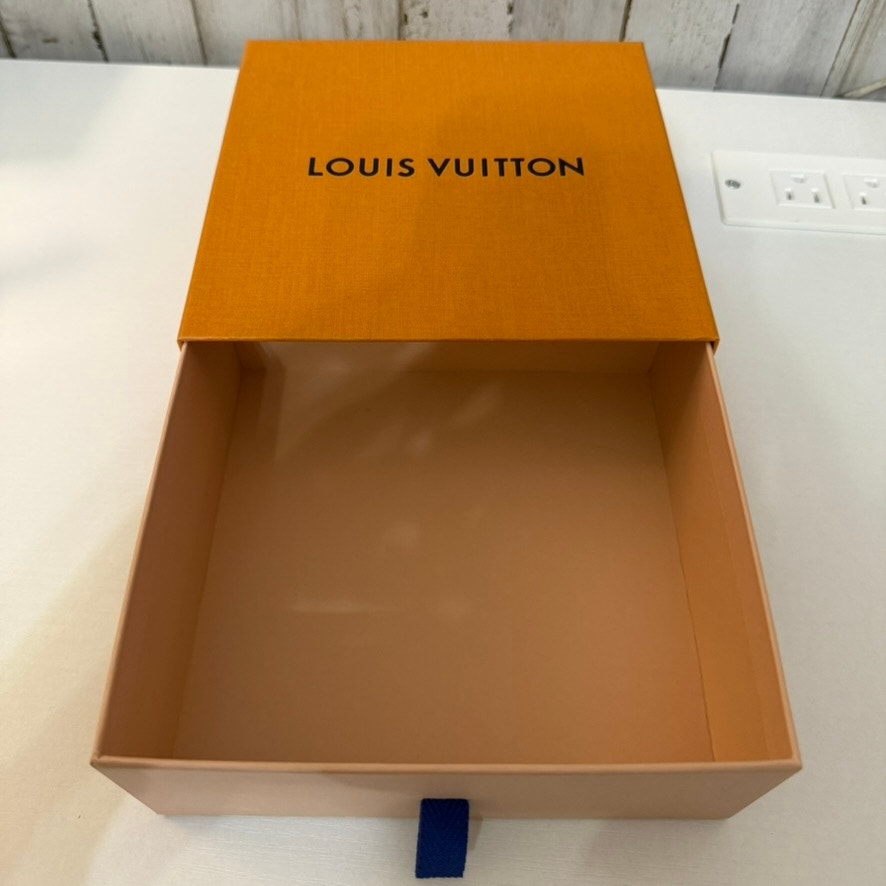 Louis Vuitton Orange Magnetic Slide Drawer Gift Box Blue Ribbon Pull 7x7x3