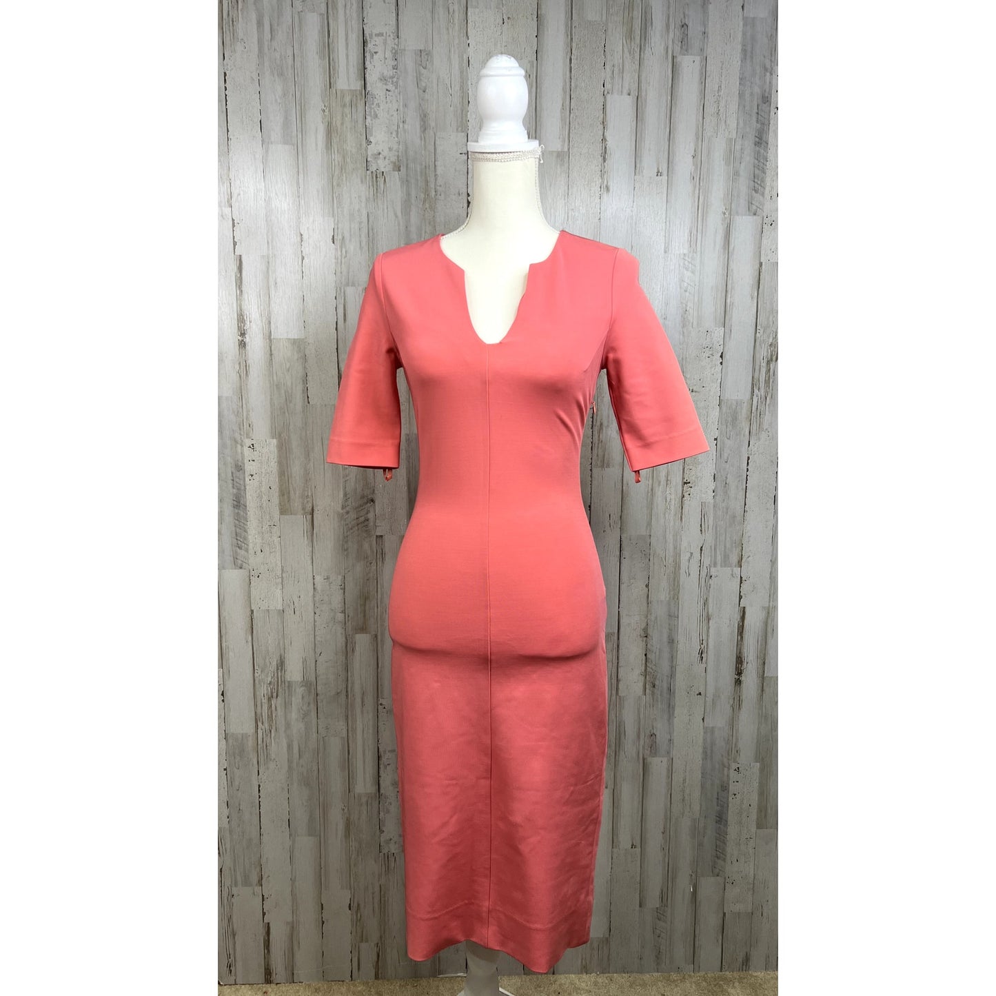 Diane von Furstenberg Coral Fitted Knee Length Dress Size 2 Short Sleeve