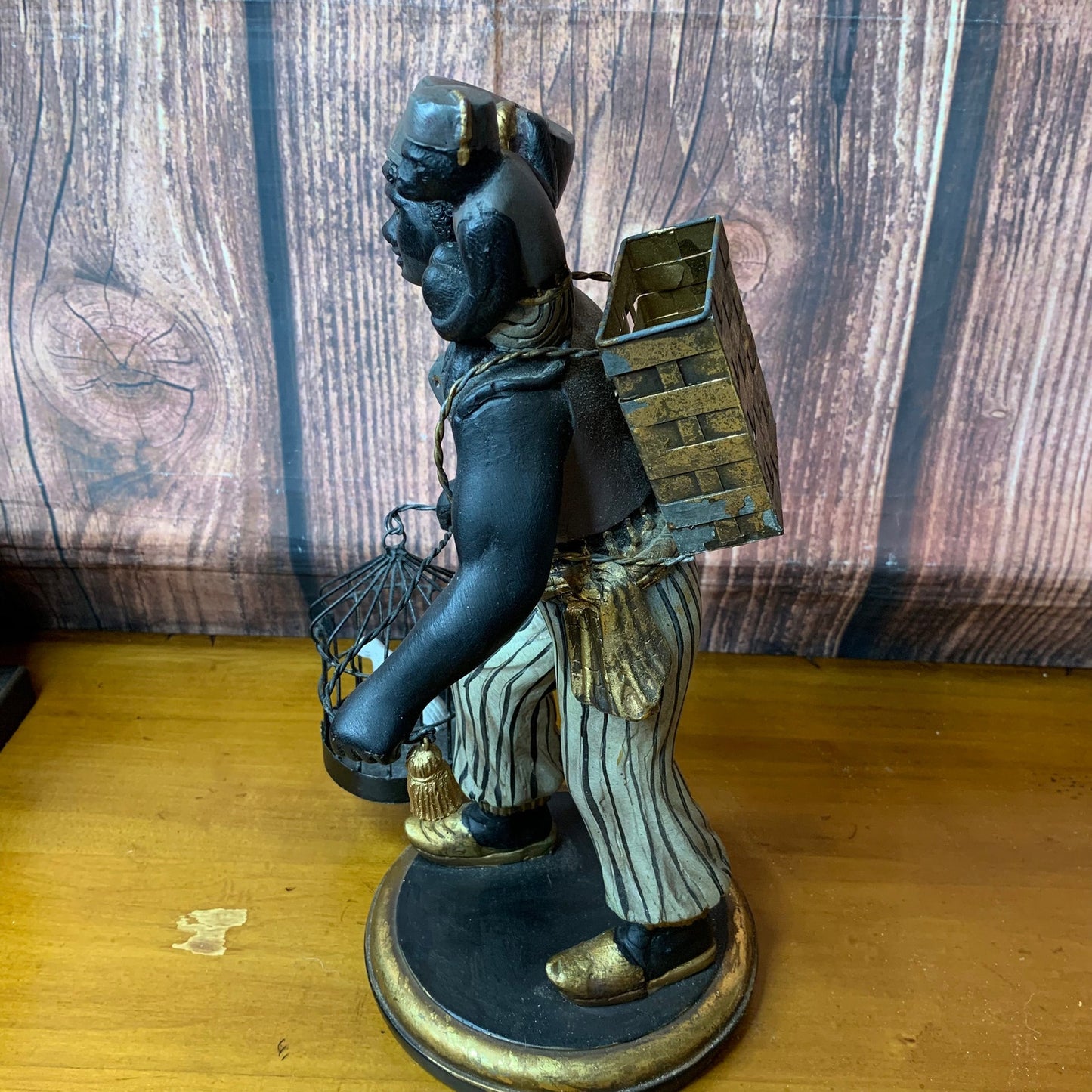 Petite Choses Vintage Blackamoor Statue Birdcage Monkey 13"