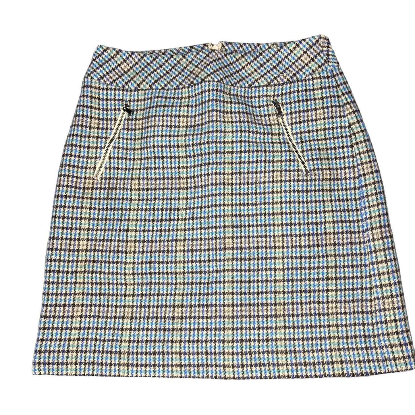 Talbots Women's 2P Blue Plaid Wool Blend Mini Skirt with Zippered Pockets