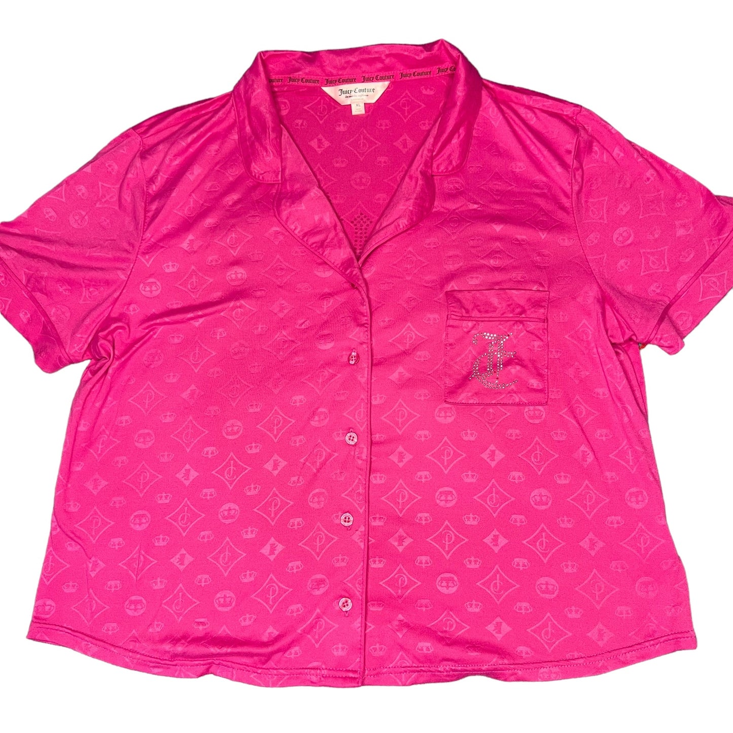 Juicy Couture Women's XK Pink Short Sleeve Glitter Beaded Logo Pajama Top