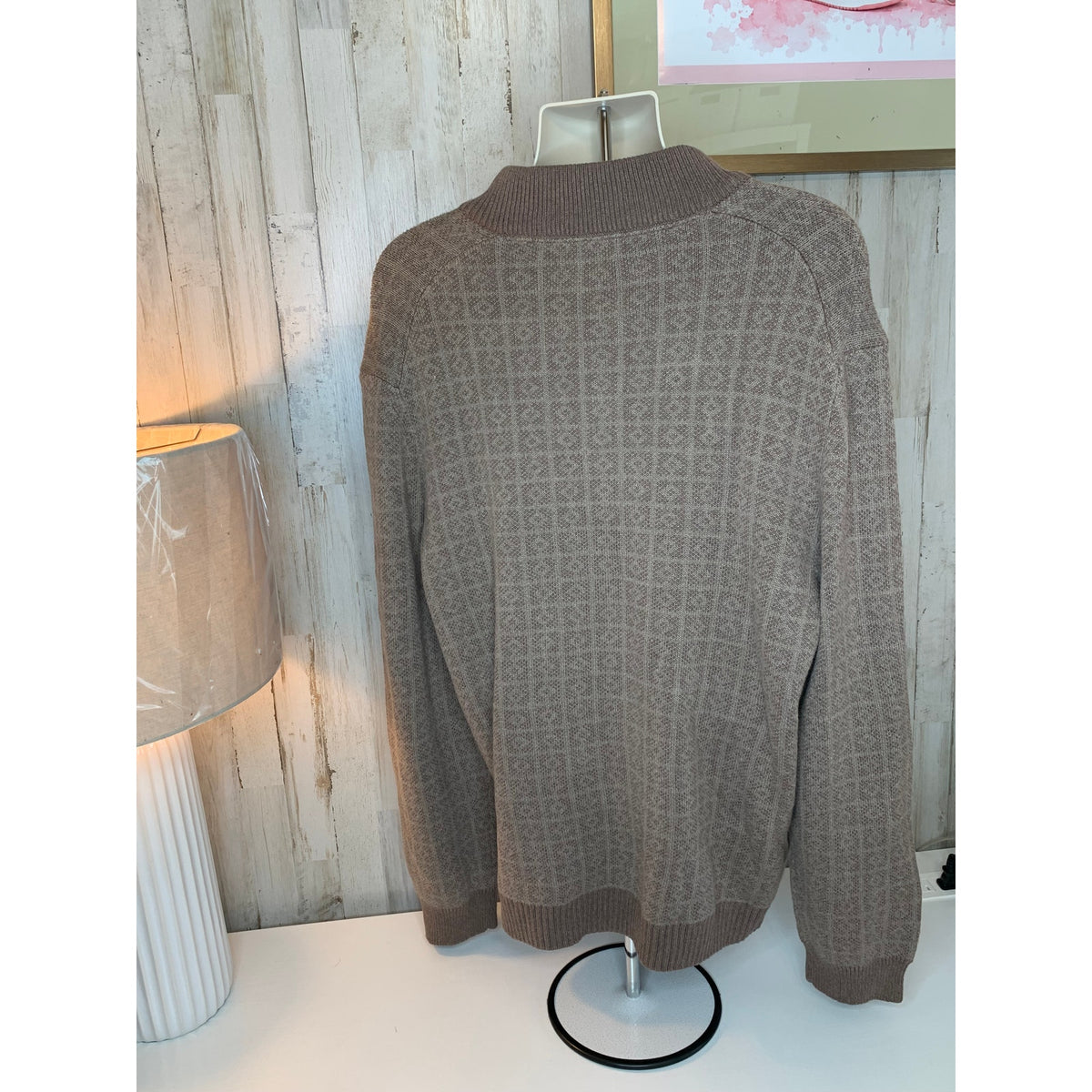 NWT Tasso Elba Sweater Mens 2XL Brown Textured Knit 3-Button Mock Neck