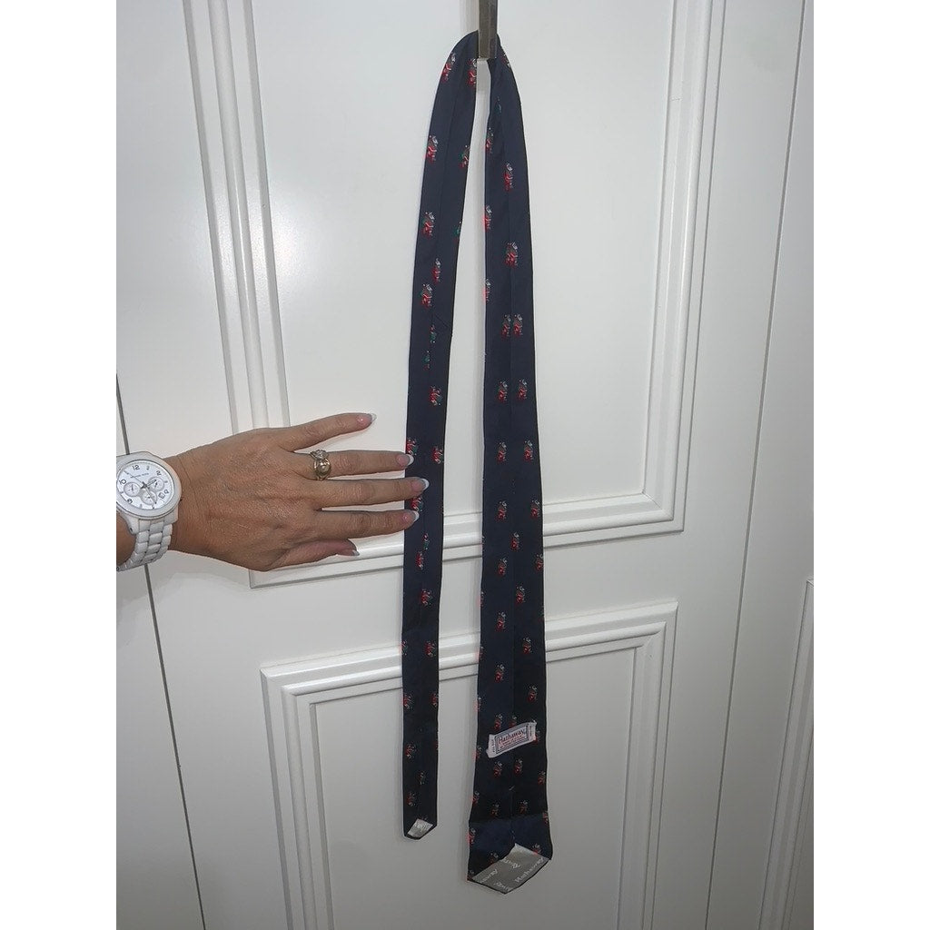 Vintage Hathaway Men's Silk Tie Navy Blue Santa Holiday Print