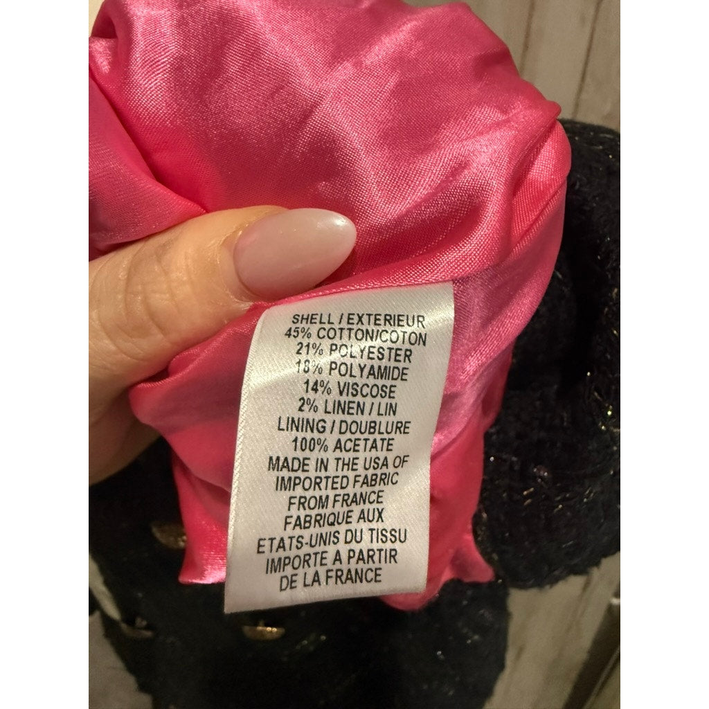 Milly of New York Women's Black Tweed Double-Breasted Jacket Size 2