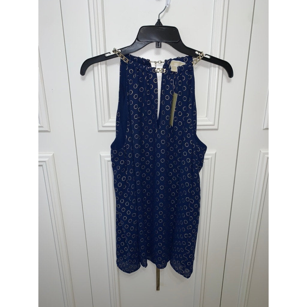 NWT Michael Kors Women's Chain Halter Blouse Large Blue Gold Party