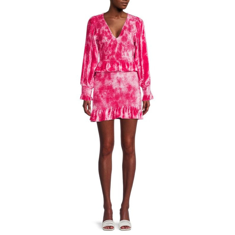 LoveShackFancy Evan Pink Tie Dye Velvet Mini Dress Size Medium