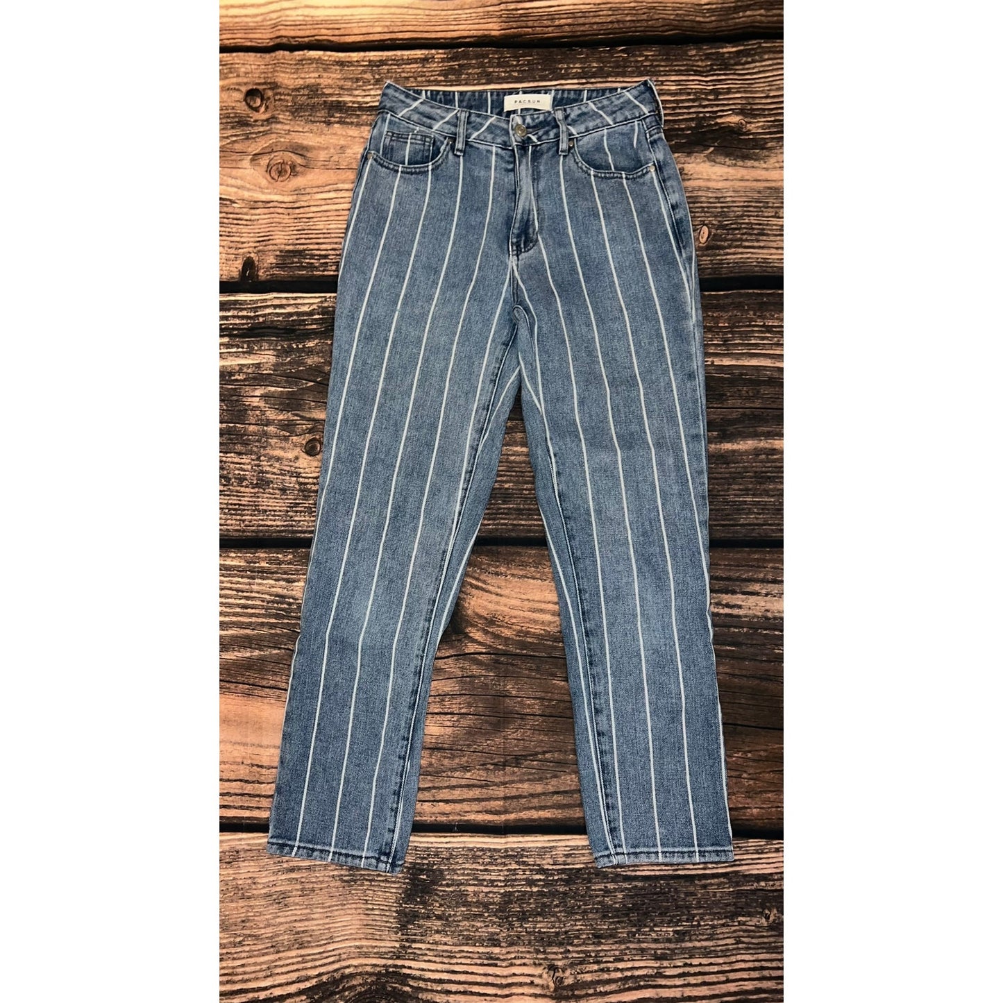 PacSun Women's Mid Rise Striped Mom Jeans Blue Size 24 Relaxed Fit