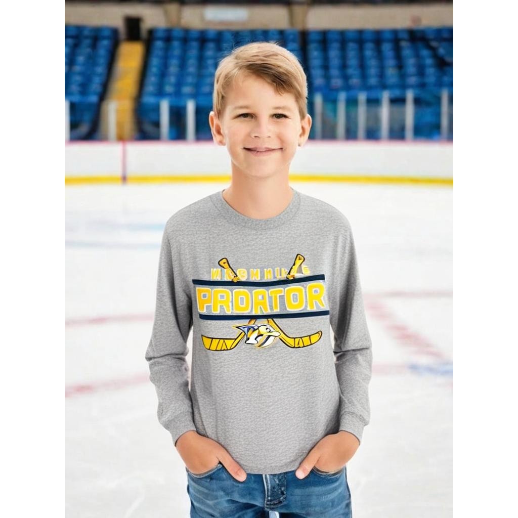 NWT Nashville Predators Unisex Kids Size Large Long Sleeve Gray T-Shirt