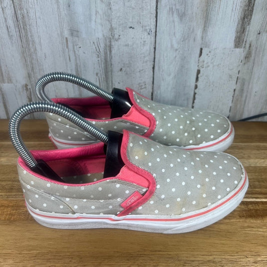 Vans Youth Size 3 Gray & Pink Polka Dot Slip-On Low Top Sneakers