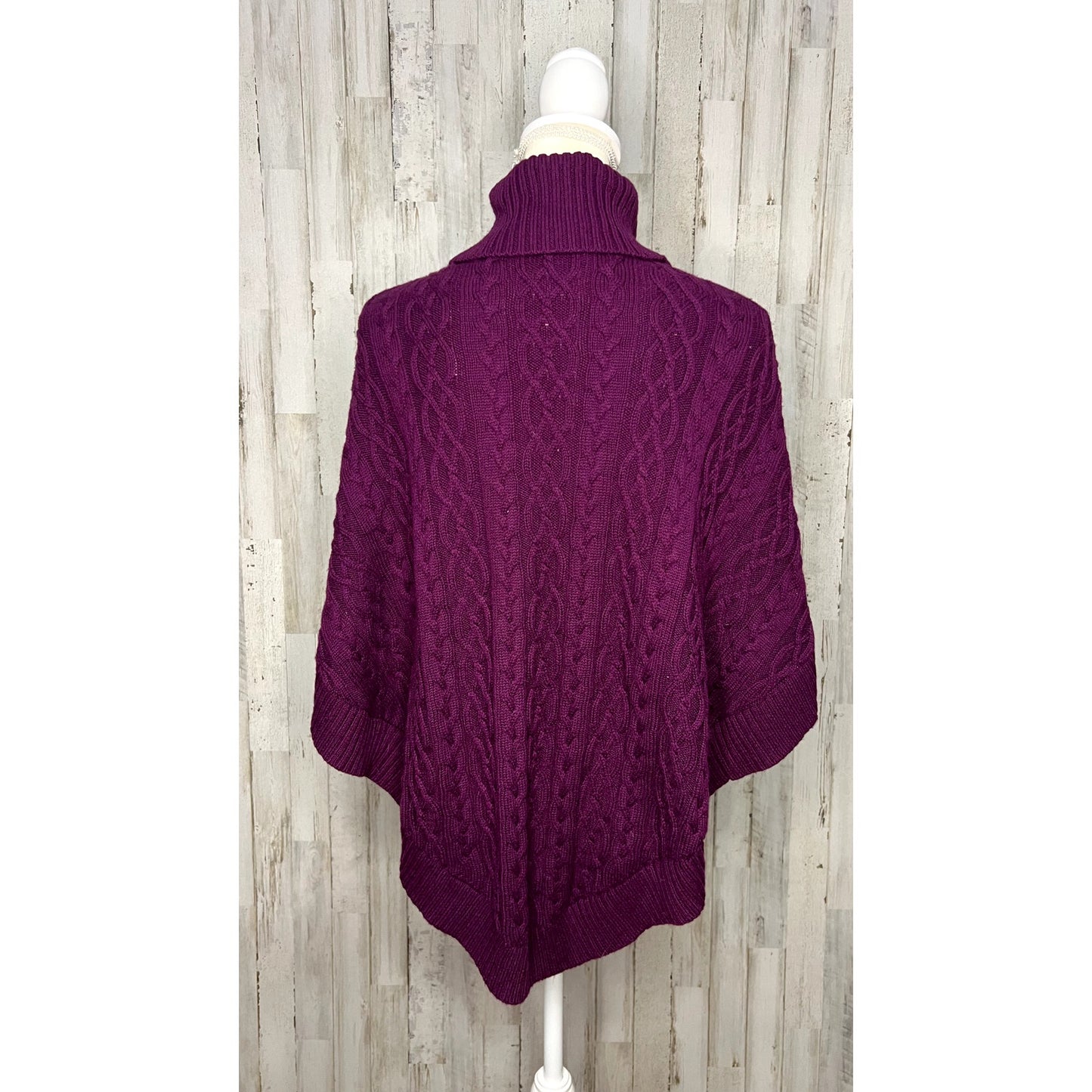 Talbots Women's Size XS Cable Knit Cowl Neck Cape Poncho Purple