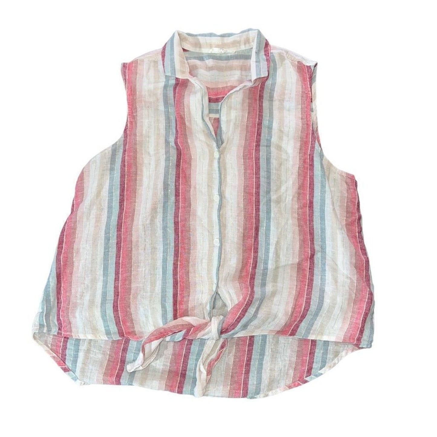 Beach Lunch Lounge Top Womens Large Multicolor Striped Sleeveless Button-Up
