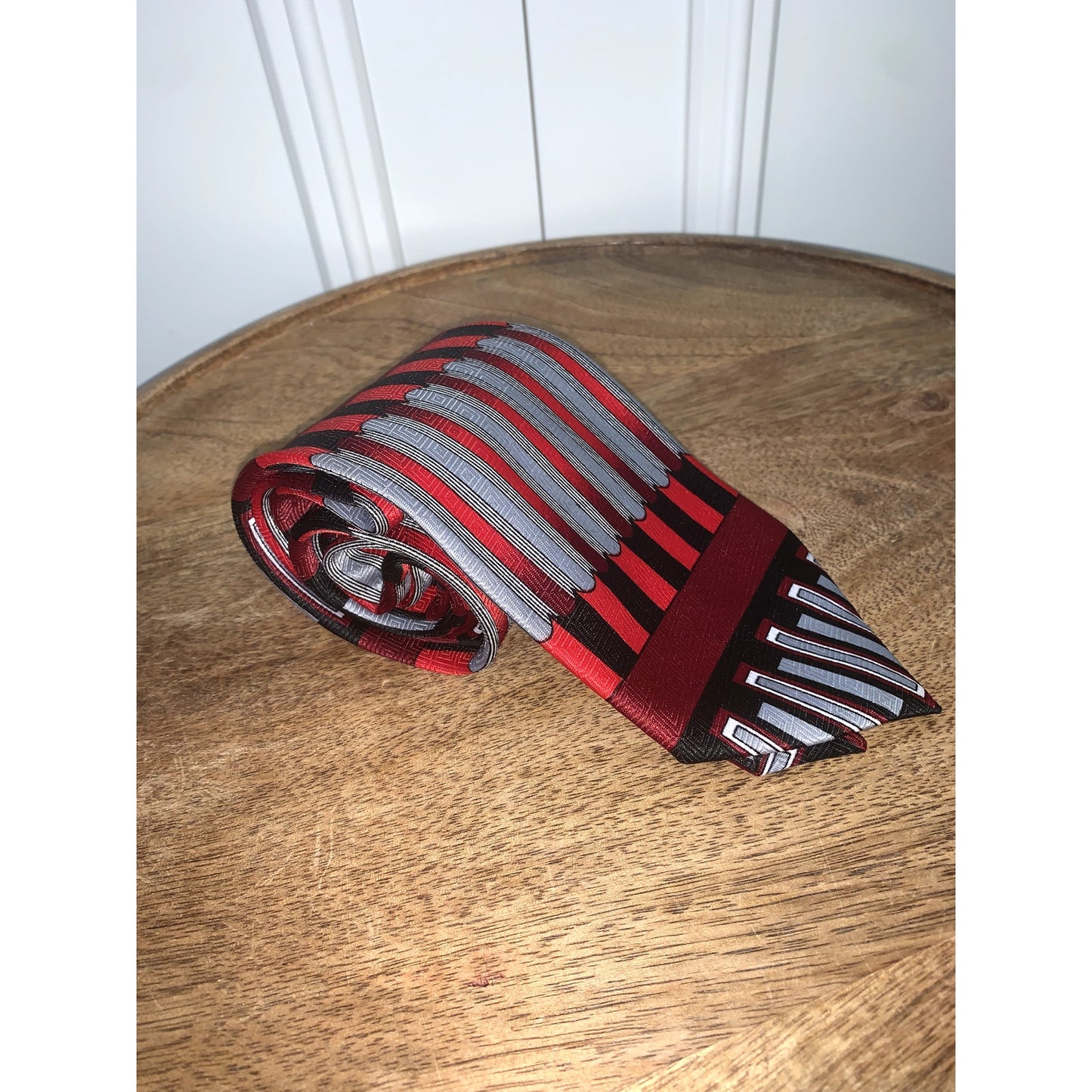 Fratello Men's Handmade Striped Necktie Red & Gray Designer Tie
