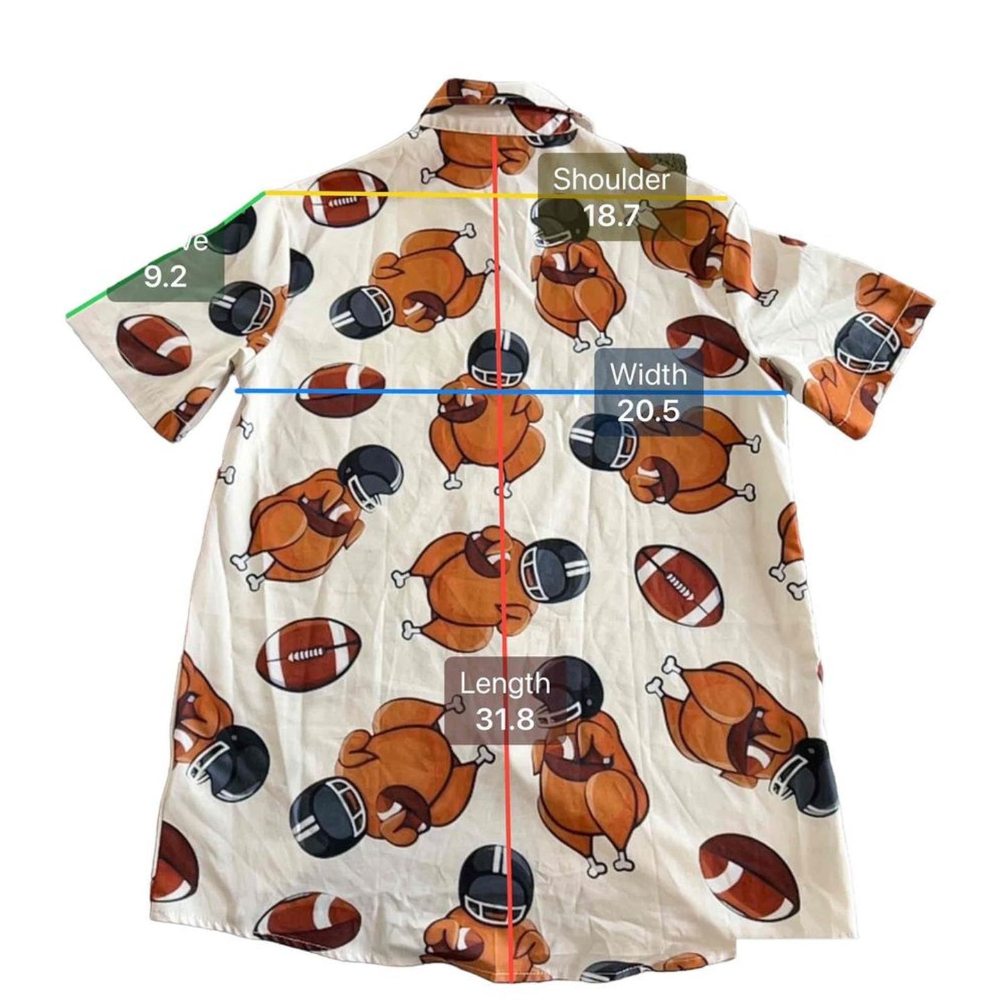 Mokaloha Men's Thanksgiving Fun Turkey Football Print Short Sleeve Button Down