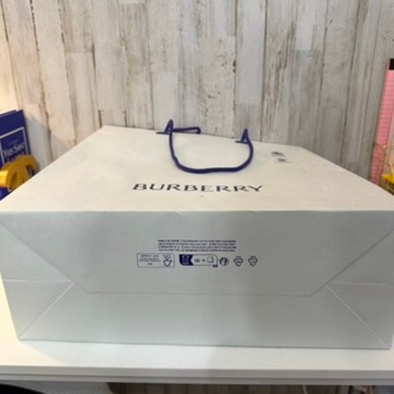 Burberry Large Retail Shopping Gift Bag White Navy Blue Rope Handles Logo