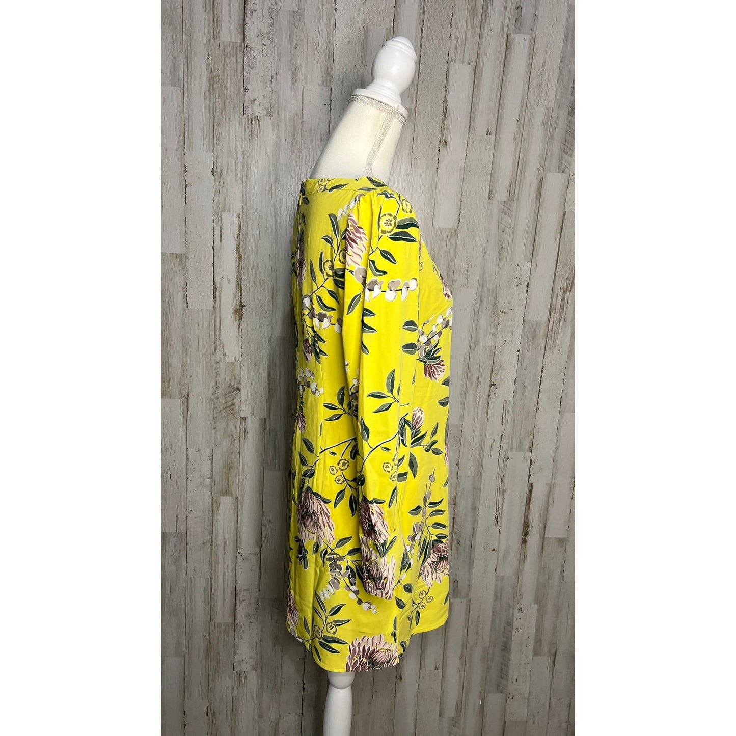 NWT LOFT Petites Floral Shift Dress Yellow Long Sleeve Knee Length 2P