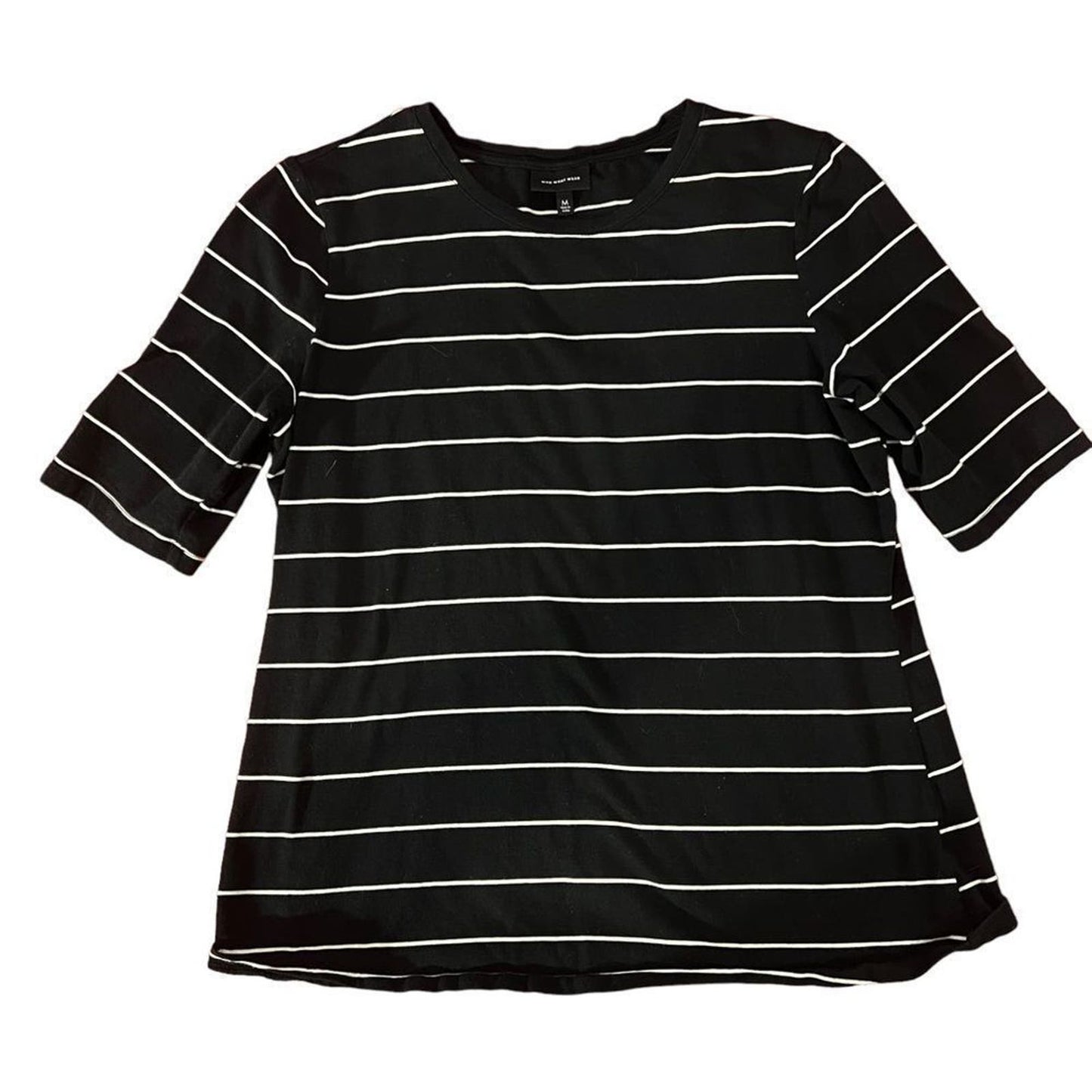 Who What Wear Black and White Striped Elbow Length Tee Size Medium