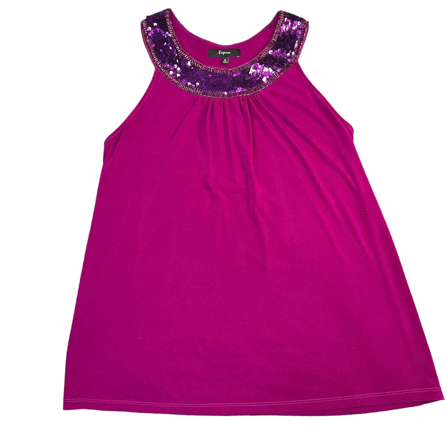 Express Women's Medium Magenta High Neck Sequin Racerback Sleeveless Blouse