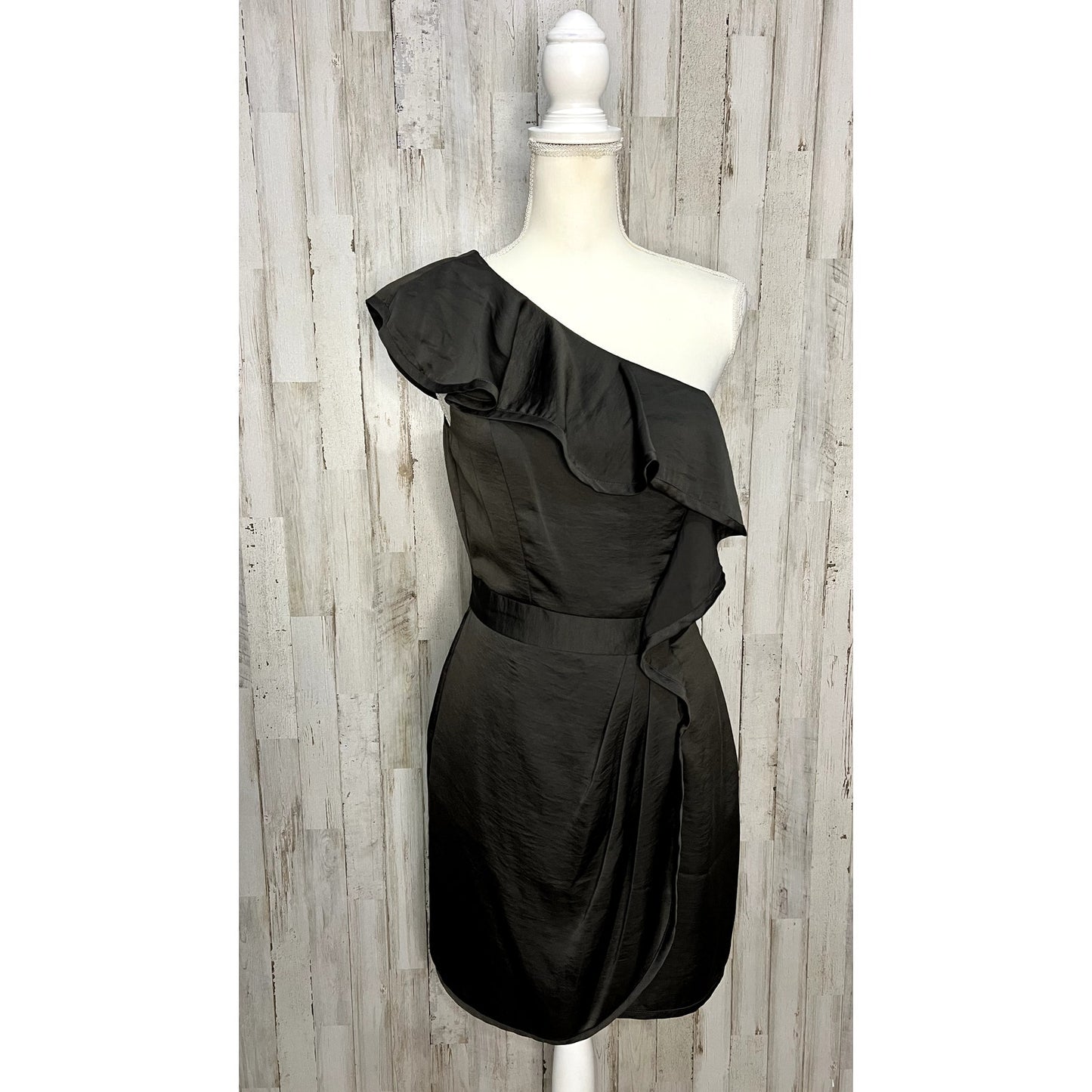 BCBGeneration Women's One Shoulder Ruffle Dress Black Size 6 Knee Length
