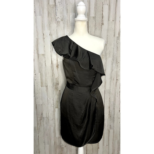 BCBGeneration Women's One Shoulder Ruffle Dress Black Size 6 Knee Length