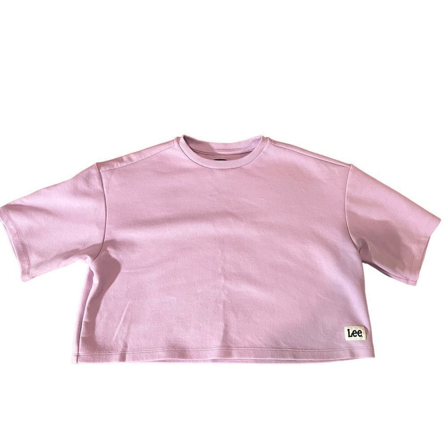 Lee Cropped T-Shirt Women's XS Pink Short Sleeve Crew Neck Logo Hem