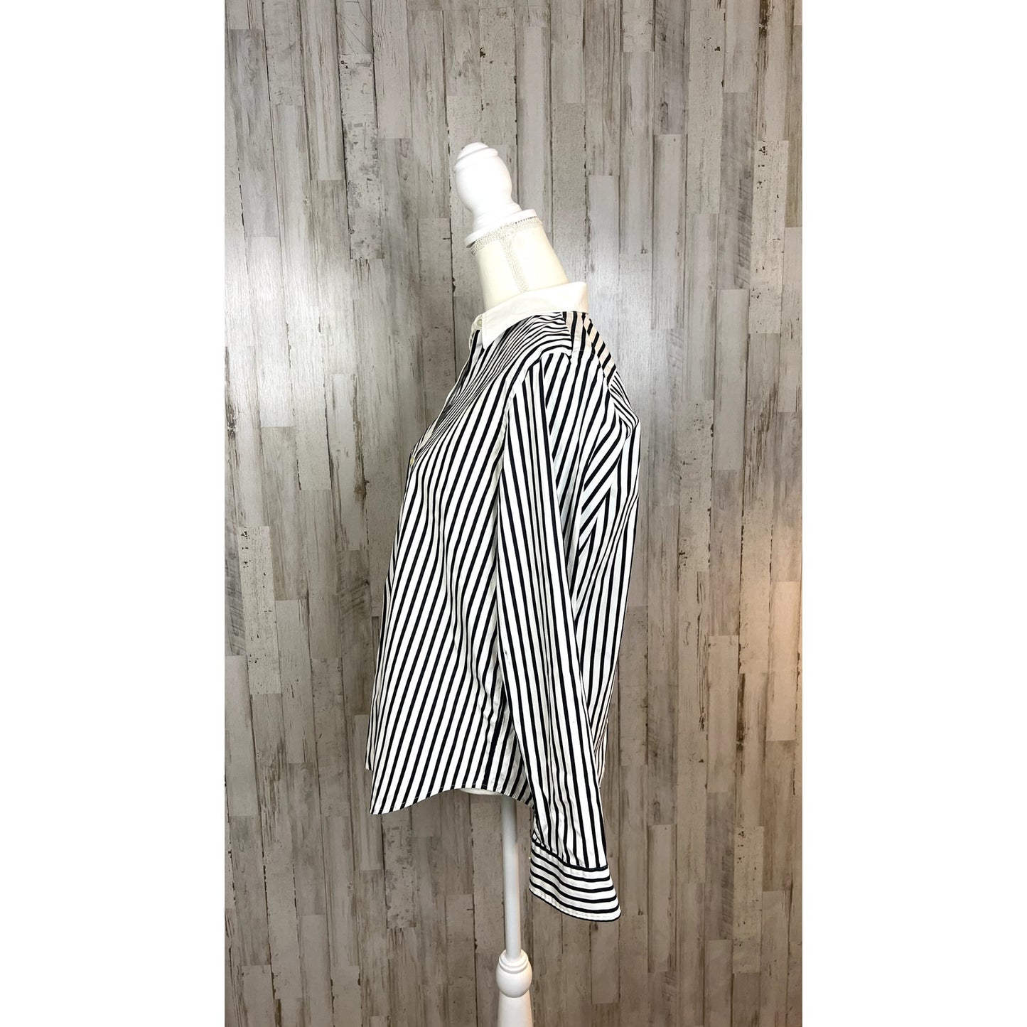 Lauren Ralph Lauren Womens Large Black/White Long Sleeve Striped Button-Up Shirt