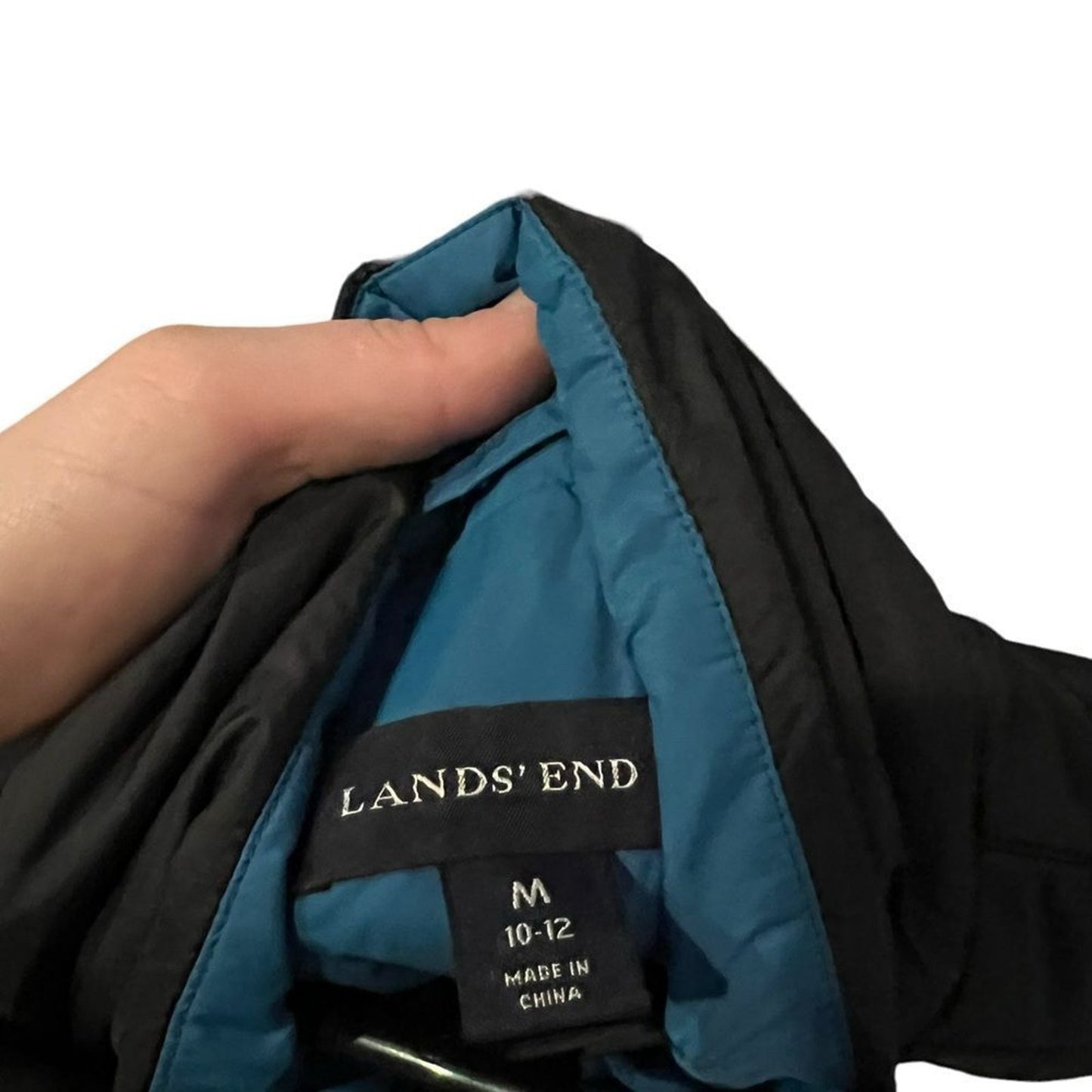 Lands' End Vest Womens Size Medium Black Quilted Puffer Full Zip Blue Lining