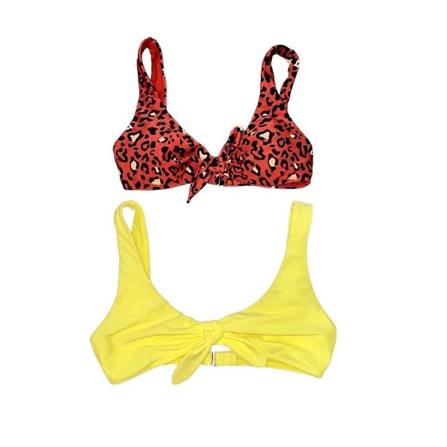 Hollister Bikini Tops Lot of 2 Womens XS Leopard Print & Yellow Front Tie