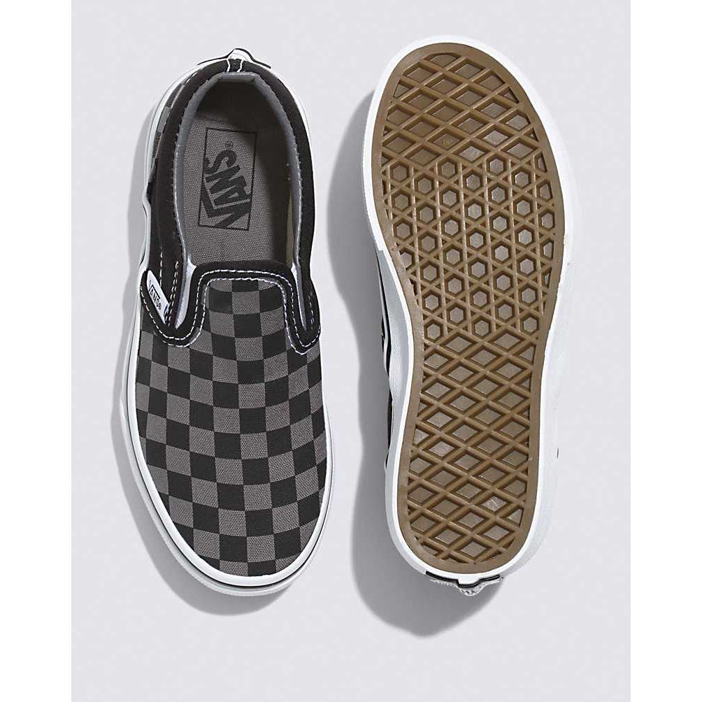 Vans Kids Classic Slip-On Checkerboard Black/Pewter Canvas Sneakers Size 13.0