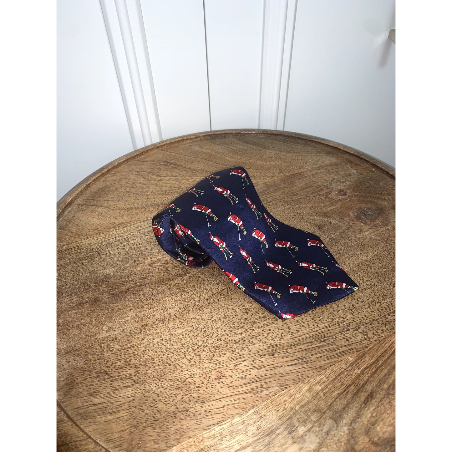 Jingle Bells Silk Christmas Necktie Golfing Santa Design Blue Men's Tie