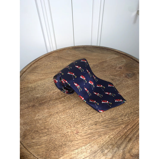 Jingle Bells Silk Christmas Necktie Golfing Santa Design Blue Men's Tie