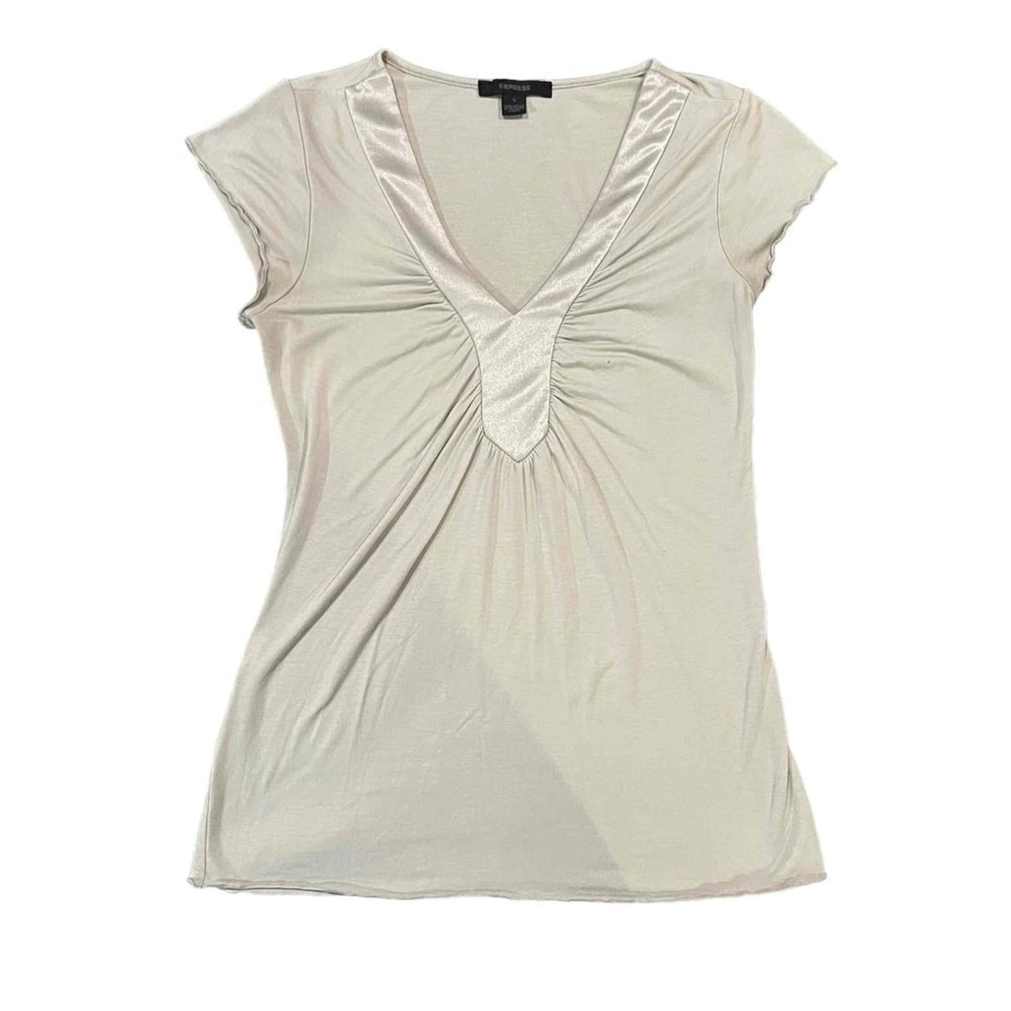 Express Women's Short Sleeve V-Neck Satin Trim Blouse Top Size Small