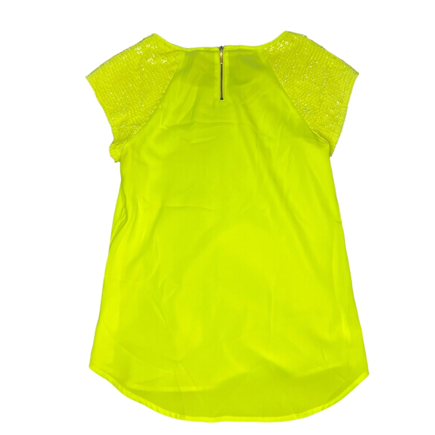 Express Women's XS Neon Yellow Sequin Sleeve Kimono Cap Short Sleeve Blouse Top