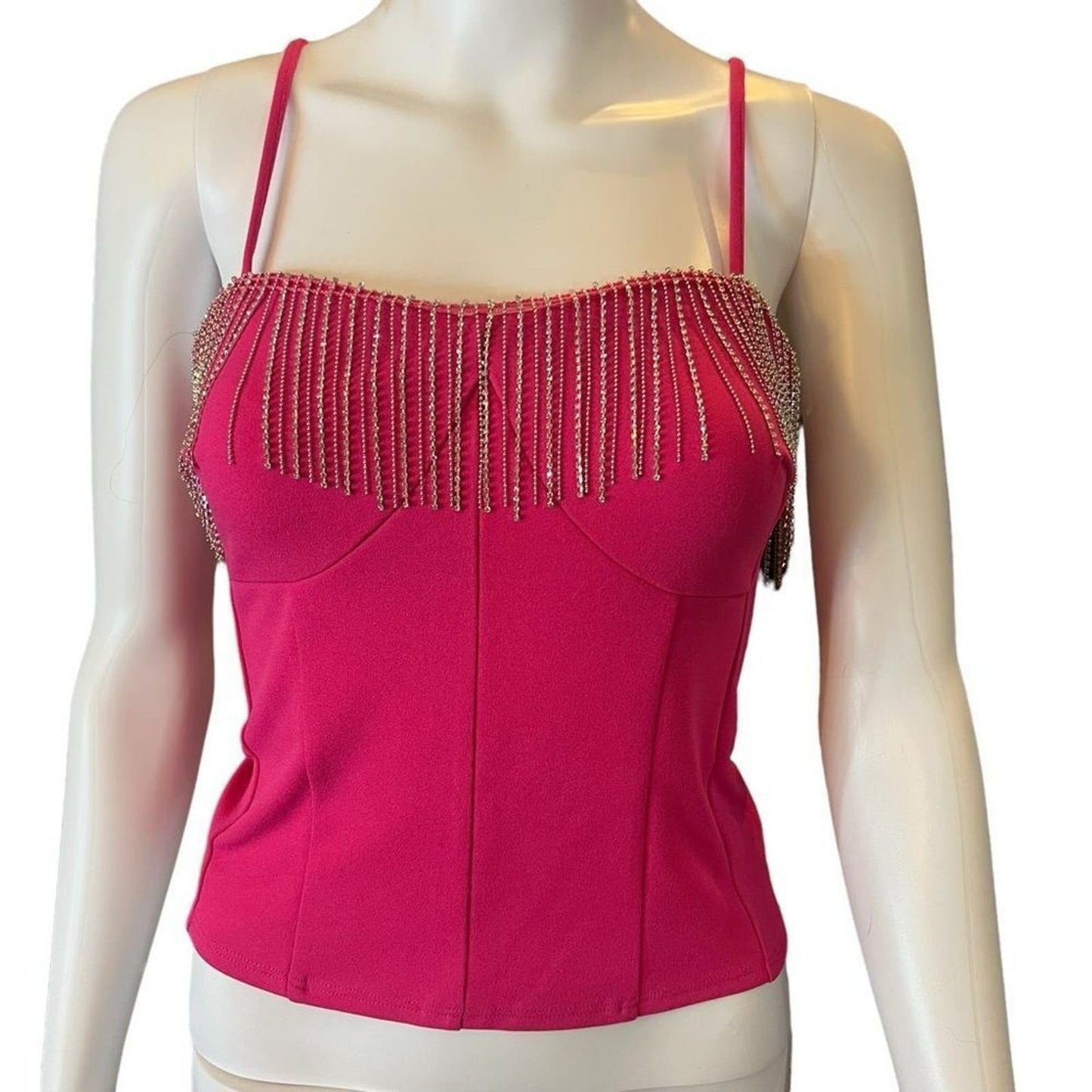 NWT Sincerely Jules Pink Corset Tank Top with Dangle Rhinestones Size Medium