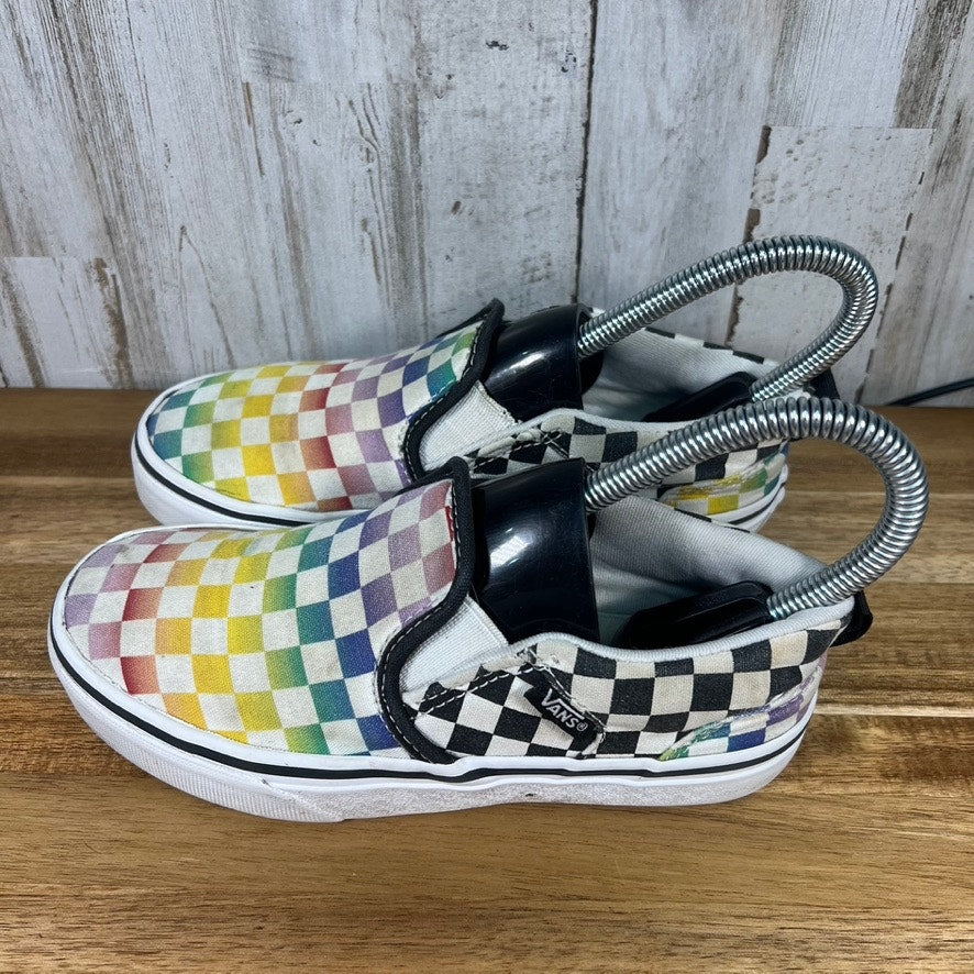 Vans Kids Missy Size 1.0 Rainbow Checkerboard Slip-On Sneakers