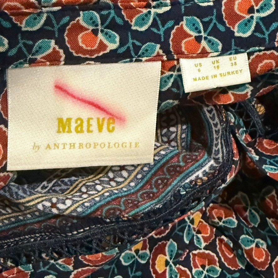 Maeve by Anthropologie Floral Peasant Blouse V-Neck Tunic Size 6