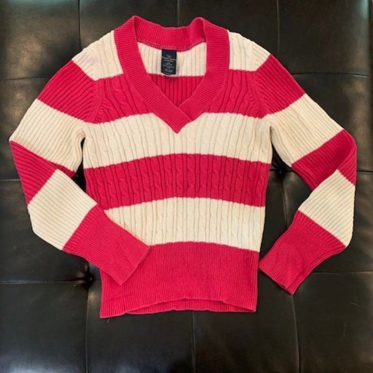 Faded Glory pink wide stripe v-neck sweater L