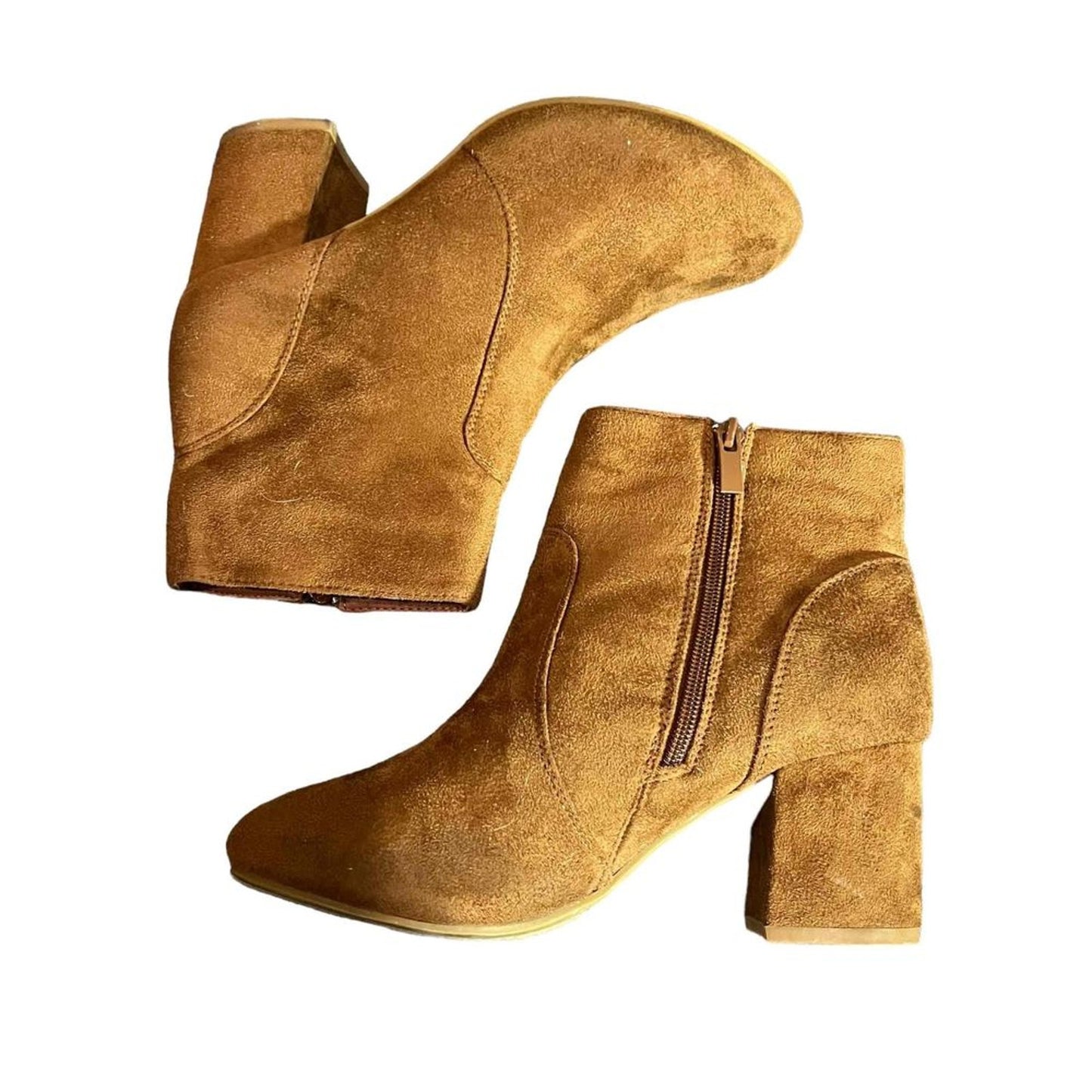 Top Moda Women's Ankle Booties Brown Round Toe Block Heel Side Zip Size 7
