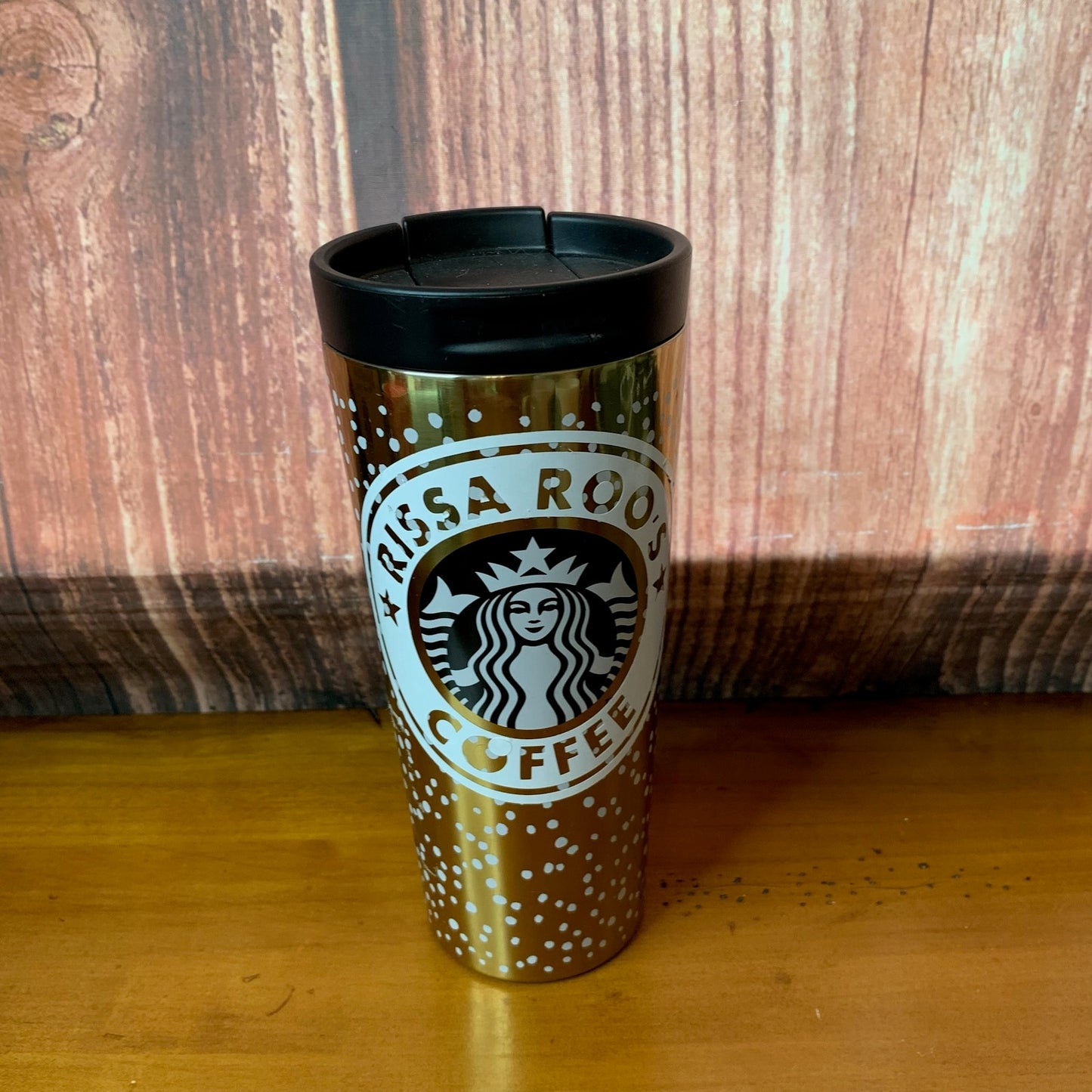 Starbucks Travel Mug 16 fl oz Gold Polka Dot Siren Tumbler
