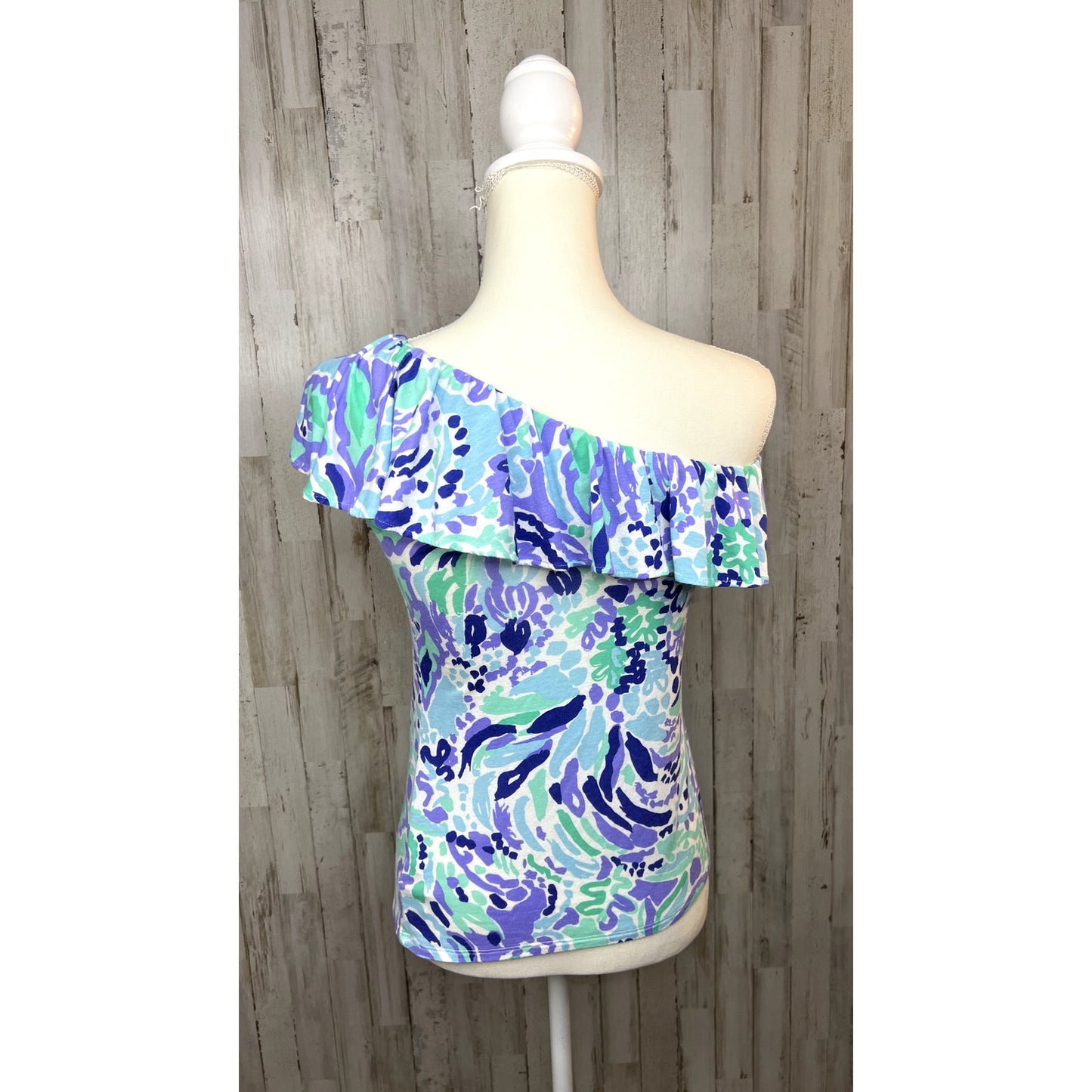 Lilly Pulitzer Women's XS Neveah One Shoulder Top Abstract Print Ruffle Detail