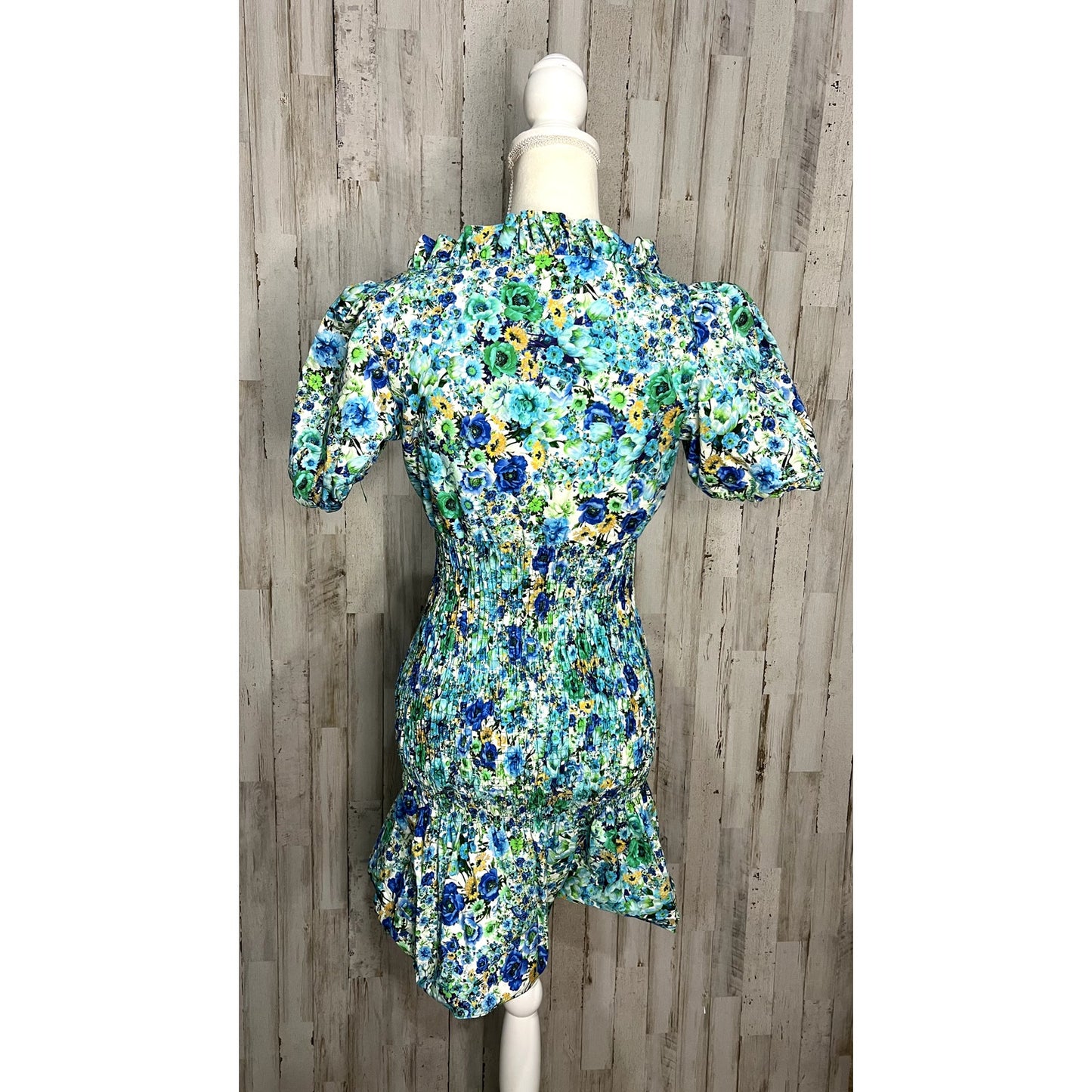 Zara Women's Blue Floral Smocked Mini Dress Size Small Summer Casual