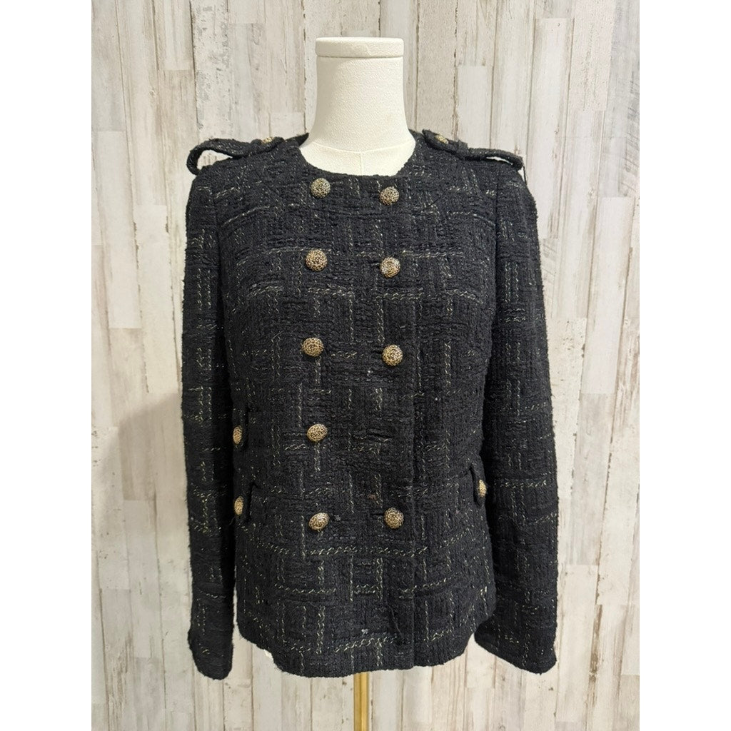 Milly of New York Women's Black Tweed Double-Breasted Jacket Size 2