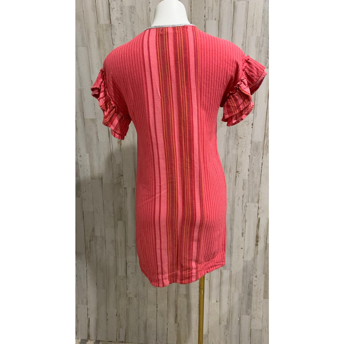 THML Dress Womens XS Pink Striped Shift Short Ruffle Sleeve