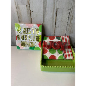 Real Home Napkin Holder Tray Set Green Square 5x5 Beaded Rim