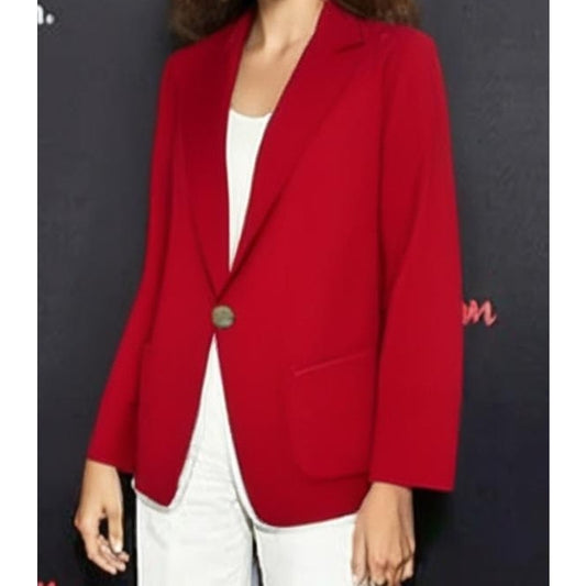 Vintage Sag Harbor Women's Size 14 Red Wool Blazer Jacket Single Button Closure